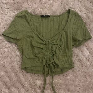 Green Ruched Ribbed Top